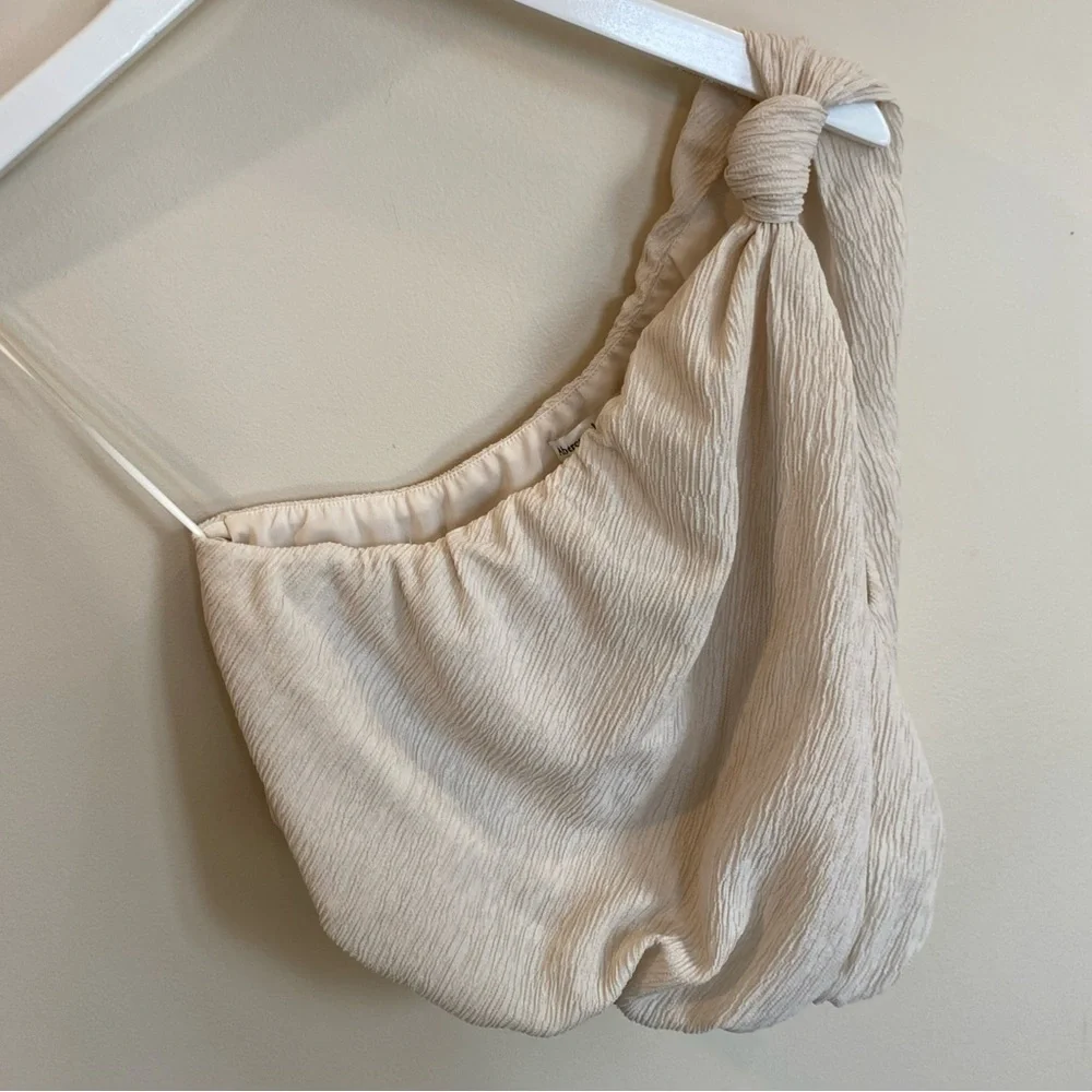 Abercrombie & Fitch Asymmetrical Crop Top One Shoulder Cream Color Small - Picture 3 of 6
